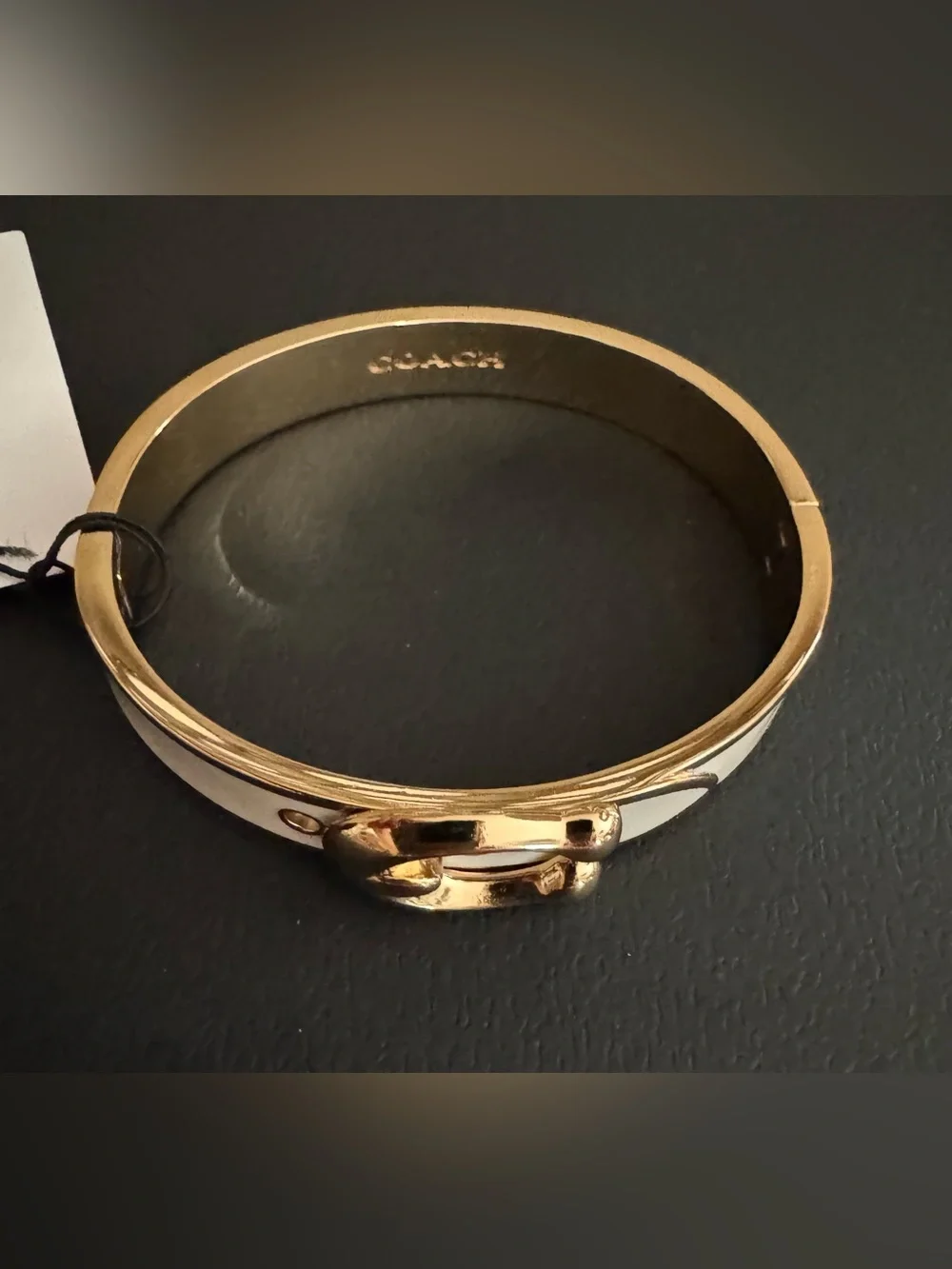 NWT - Coach Signature C Buckle Gold-Tone and Chalk White Bracelet